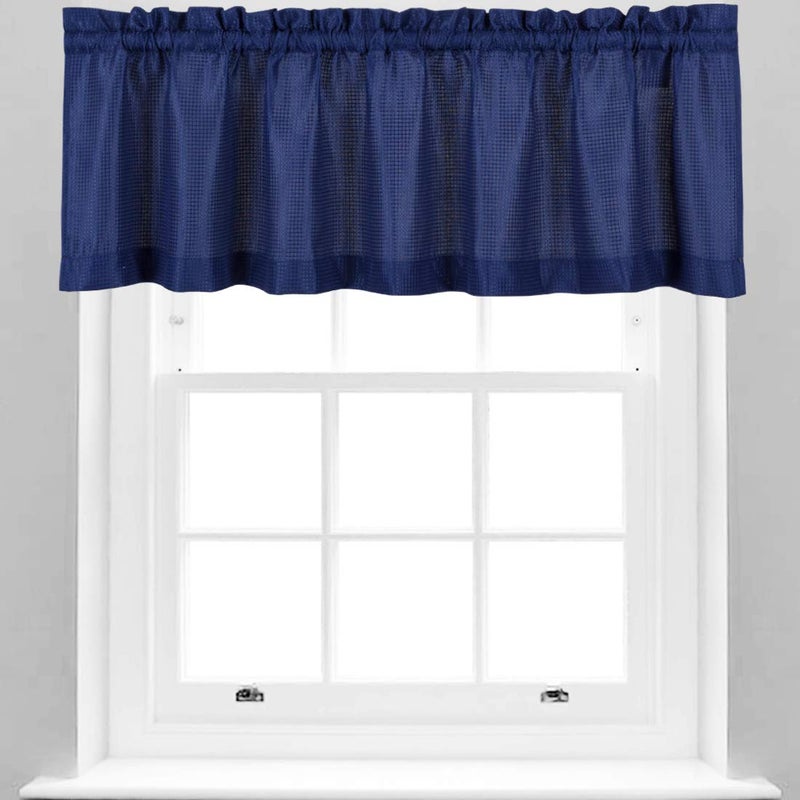Valea Home Waffle Woven Textured Valance Curtains for Bathroom Water Repellent Window Covering Short Window Curtain, Navy Blue, 60 x16 inches, 1 Panel - Image 1